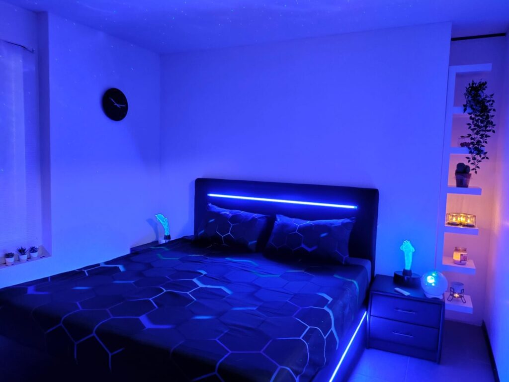 Seitensprungzimmer, Glattbrugg, Solariumraum, Bett blau